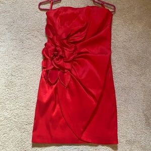 Red fitted strapless tulip front dress. Worn once
